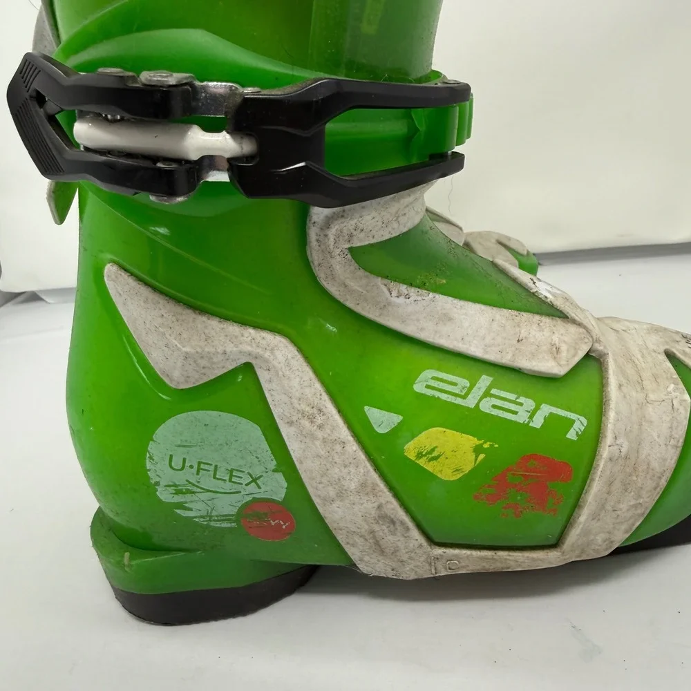 Elan U-Flex Kids Ski Boots Green White Size 18.5 US 11 Single Buckle Alpine